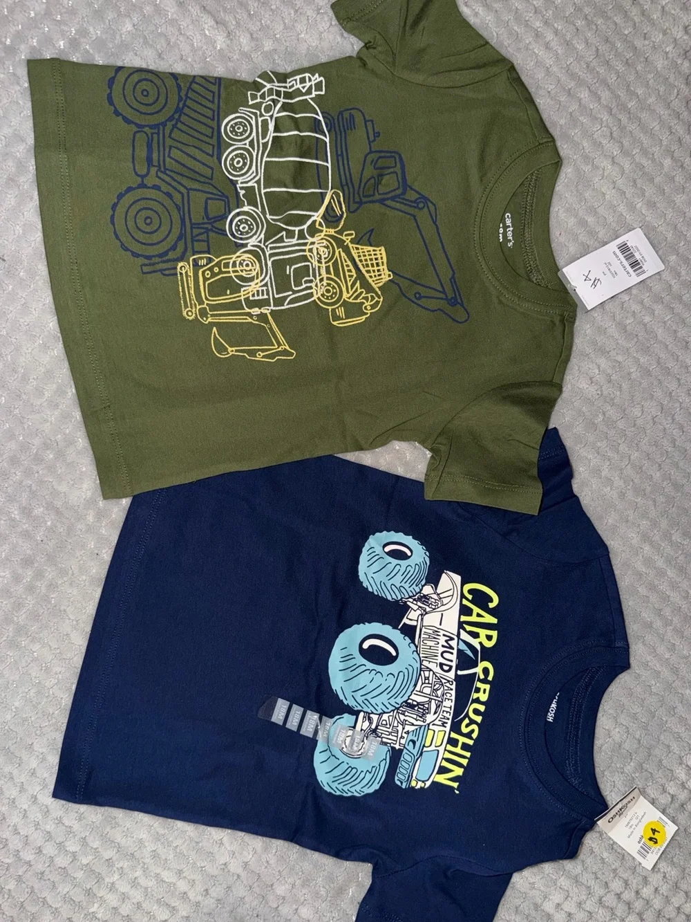 Carter's Olive Green and Navy Blue Short Sleeve Tee Set - Monster Truck Prints